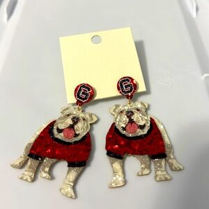 NWT Georgia Bulldog Earrings with Red, Black & White Glittery Accents 🏈
